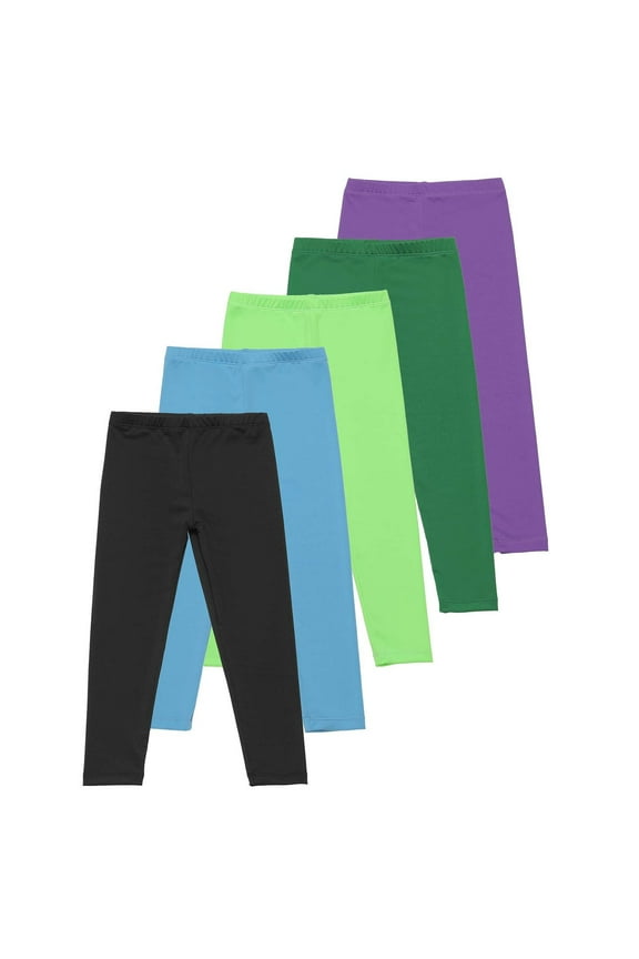 5 Pack Girls Leggings Toddler Cotton Yoga Pants Little Girl Soft Comfortable Pants Girls Athletic Leggings for 9-10 Years Light Blue