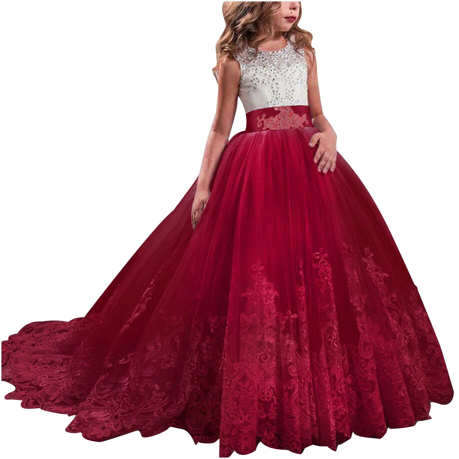 Dezsed 6 11Years Kids Dresses For Girls Net Yarn Embroidery Rhinestone Bowknot Christmas Birthday Party Gown Long Dresses Lace Princess Dress For