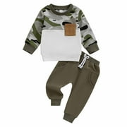 Dezsed Baby Boy Clothes Clearance Toddler Casual Camouflage Pullover Sweatshirt Long Sleeve Shirts and Pants 2 Piece Outfits Clothing Set Army Green 18-24 Months