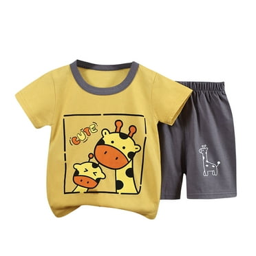 Dezsed Baby Boy Clothes Summer Short Sleeve Cute Printed T-Shirt Tops+Shorts 2pc Kids Cotton Outfits Sets Yellow 1-2 Years on Clearance