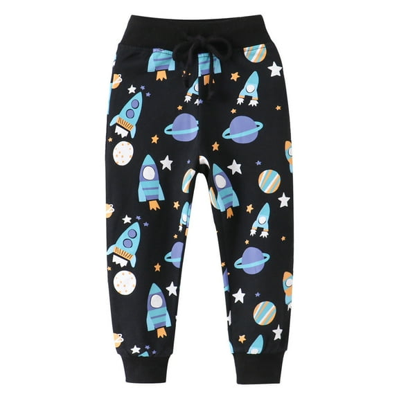 Dezsed Baby Boys Drawstring Sweatpants Cute Pattern Cotton Jogger Pants Kids Casual Elastic Waist Pull On Pants for Boys Girls for 4-5 Years Navy