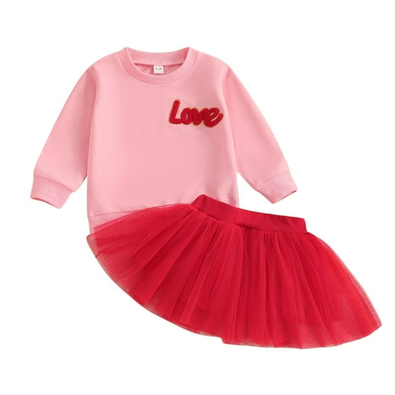 Dezsed Baby Girl Clothes Newborn Infant Outfits Girls' Long Sleeved Casual Comfortable Sweatshirt and Mesh Skirt Two-piece Set for 12-18 Months Pink