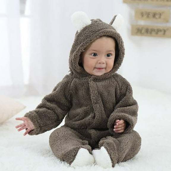 Dezsed Baby Rompers Toddler Baby Boys Girls Color Plush Cute Bear Ears Winter Keep Warm Jumpsuit Romper Brown 3Months