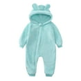 thumbnail image 1 of Dezsed Baby Rompers Toddler Baby Boys Girls Color Plush Cute Bear Ears Winter Thick Keep Warm Jumpsuit Romper Light Blue 0-6 Months, 1 of 9