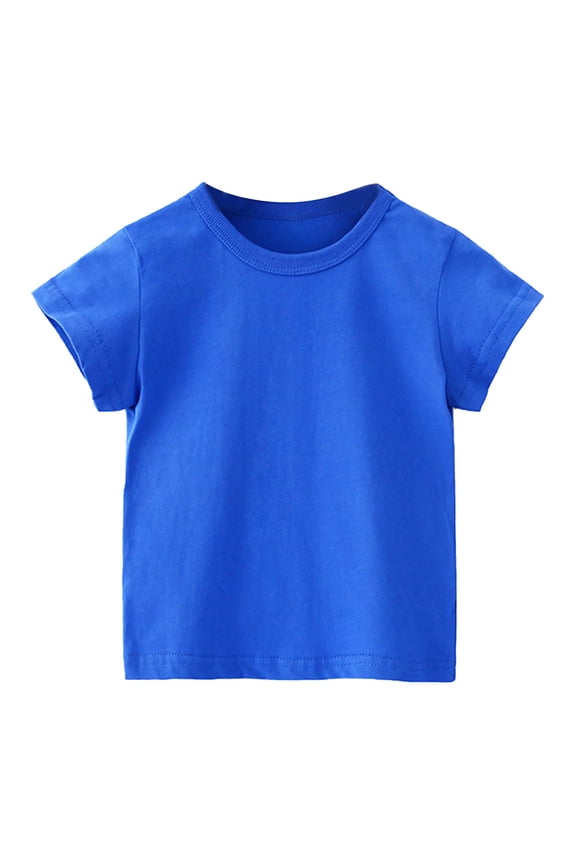 Baby T-Shirt Tops Toddler Baby Boys Girl Comfortable Solid Color Short Sleeve Cotton T-shirt Top Blue 3-4Years