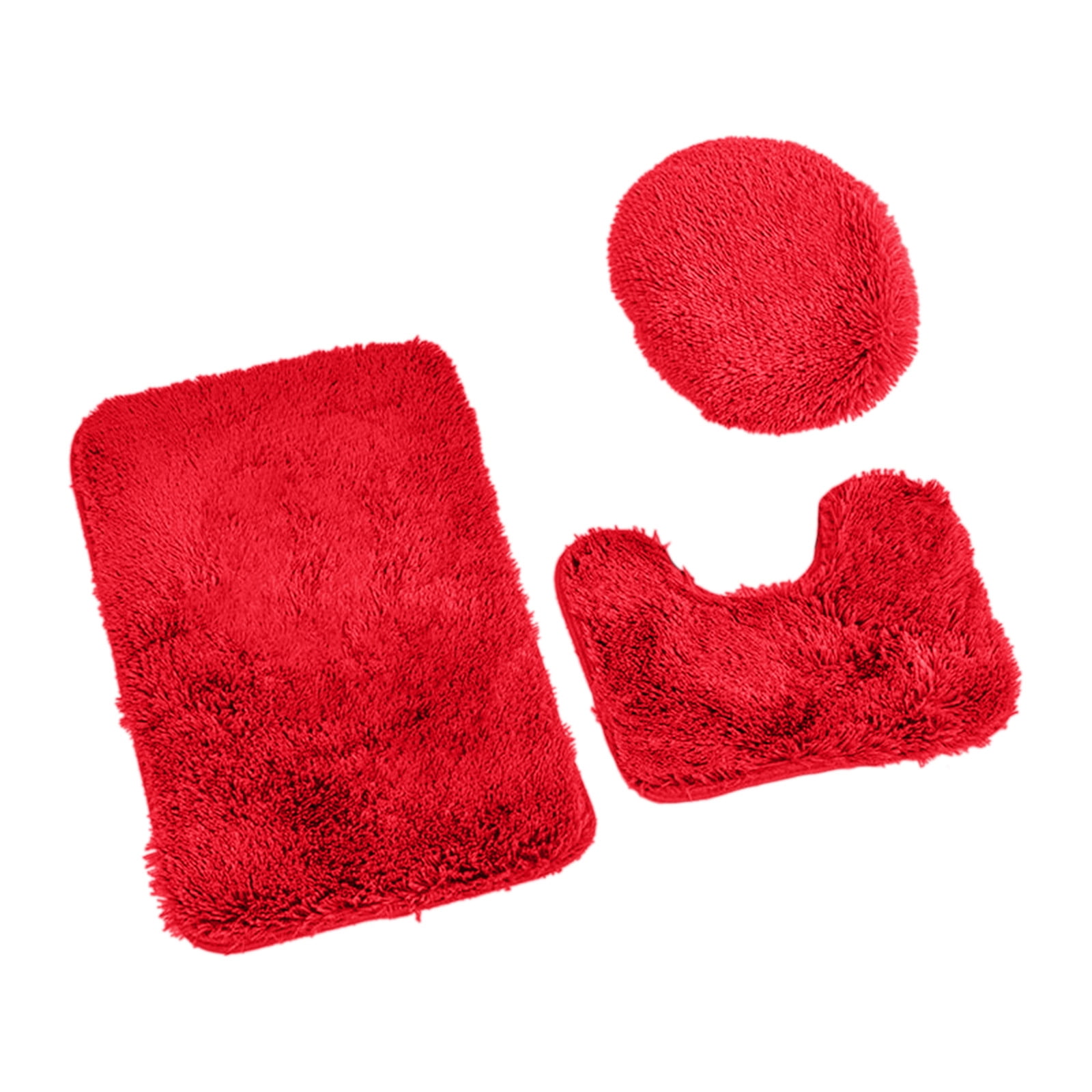 Dezsed 3 Piece Bathroom Rugs Set with Non-Slip Bath Mats, U-Shaped Toilet Mat, Absorbent Red ...