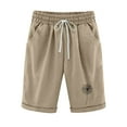 thumbnail image 1 of Dezsed Bermuda Shorts for Women High Waisted Linen Dressy Casual Pleated Wide Leg Summer Shorts with Elastic Waist Khaki S, 1 of 6