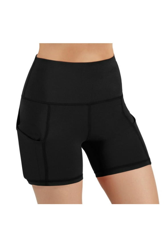 Biker Shorts Women Tummy Control Workout Shorts with Pockets High Waisted Yoga Running Athletic Gym Spandex Compression Black M