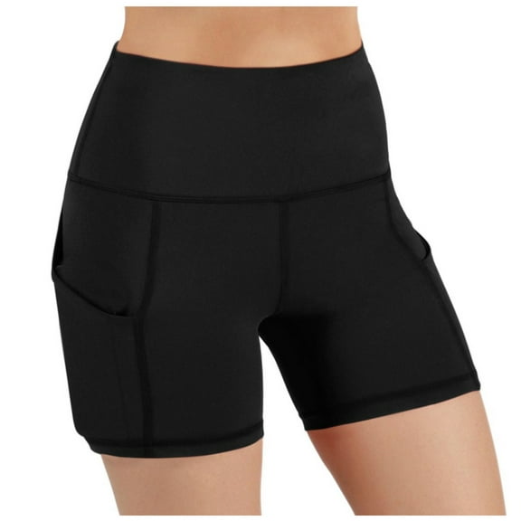 Dezsed Biker Shorts Women Tummy Control Workout Shorts with Pockets High Waisted Yoga Running Athletic Gym Spandex Compression Black M