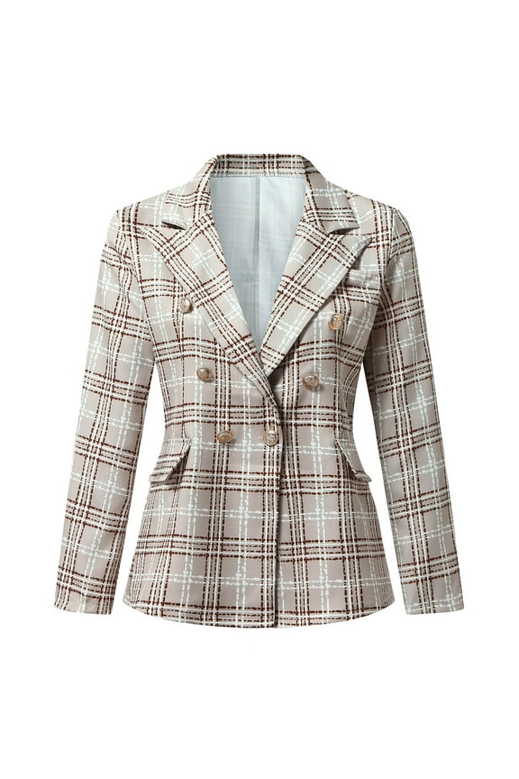 Blazer Jackets for Women Women Business Attire Printed Long Sleeve Suit Collar Slimming Cardigan Double Breasted Suit Coat Tops Jacket White XL