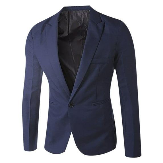 Dezsed Blazer Jackets for Men Men's Single Button Solid Color Casual Business Suit Top Navy XL