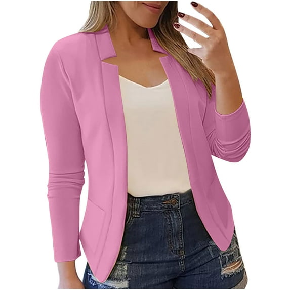 Dezsed Blazers for Women Business Casual Women's Color Casual Fashion Long-Sleeved Cardigan Jacket Coat Outerwear Hot Pink S