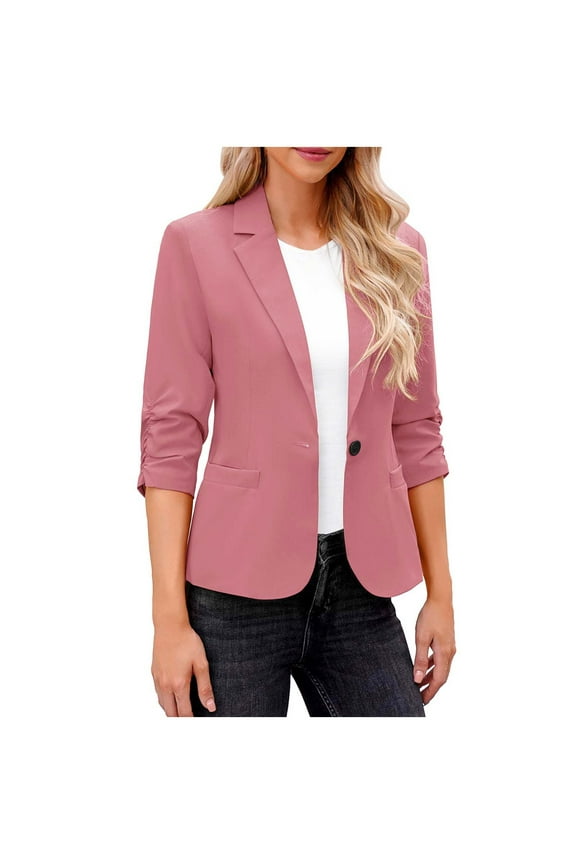 Blazers for Women Business Casual Womens Blazer Long Sleeve Solid Suit Jacket Tops Ladies Office Wear Coat Pink XL
