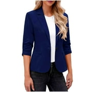 DEZSED Blazers for Women Business Casual Clearance Womens Blazer Solid Long Sleeve Suit Jacket Tops Ladies Office Wear Coat Dark Blue S