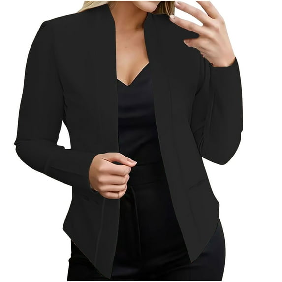 Dezsed Blazers for Women Business Casual Womens Casual Fashion Pocket Solid Color Shawl Suit Jacket Blazer Top Black M