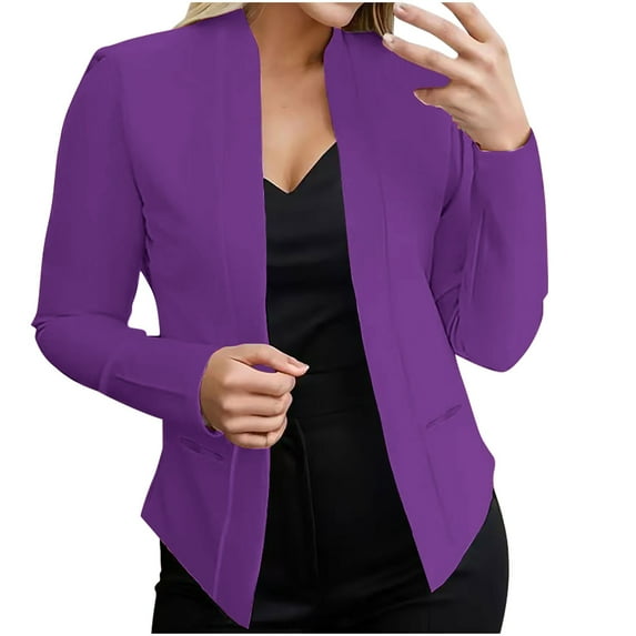 Dezsed Blazers for Women Business Casual Womens Casual Fashion Pocket Solid Color Shawl Suit Jacket Blazer Top Purple XXXXXL