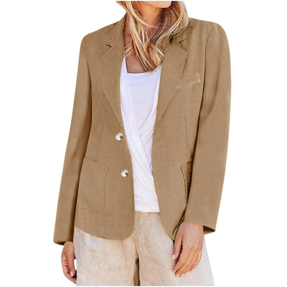 Dezsed Blazers for Women Dressy 3/4 Sleeve Business Casual Solid Suit Jacket Tops Ladies Office Wear Coat Khaki XL