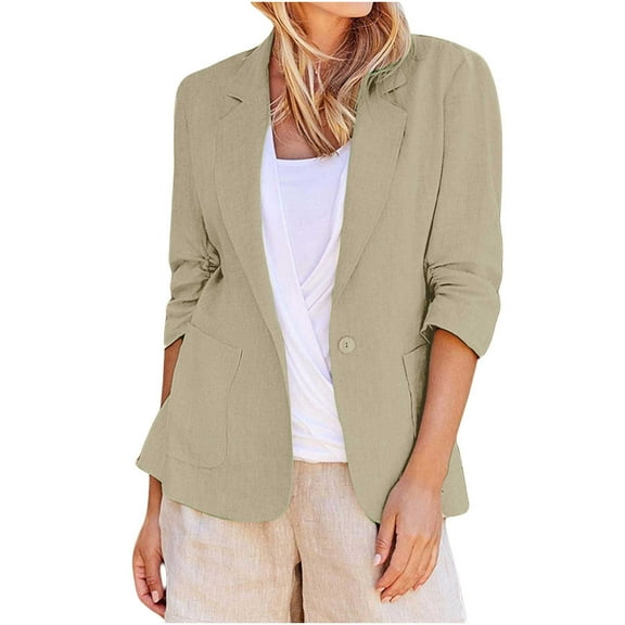 Dezsed Blazers for Women Suit Jackets Dressy One Button 3/4 Sleeve Blazer Business Casual Outfits for Work Khaki M