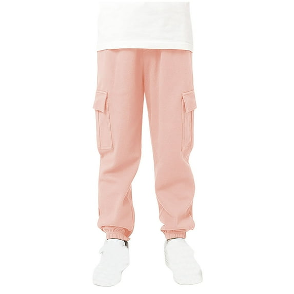Dezsed Boy's Cargo Joggers Pants Solid Color Elastic Waist Tapered Multiple Pockets Cargo Pants Children Outdoor Hiking Trousers Pants for 10-11 Years Pink