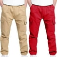 thumbnail image 1 of Dezsed Boys Baggy Cargo Pants Kids School Uniform Elastic Waist Workout Joggers Outdoor Hiking Straight-Leg Trousers 12-13 Years Red, 1 of 8