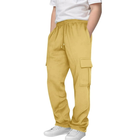Dezsed Boys Baggy Cargo Sweatpants Kids Elastic Waist Active Athletic Workout Joggers Outdoor Hiking Baggy Trousers 13-14 Years Yellow