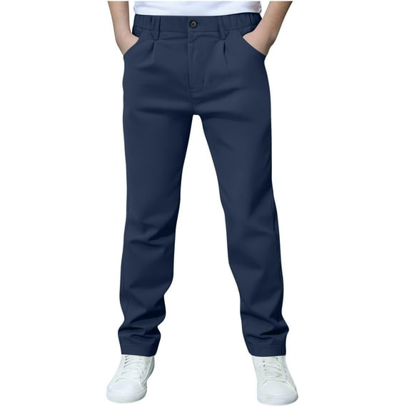 Dezsed Boys Cargo Pants Kids Lightweight Elastic Waist Straight-Leg Workout Joggers Outdoor Hiking Baggy Trousers 13-14 Years Navy