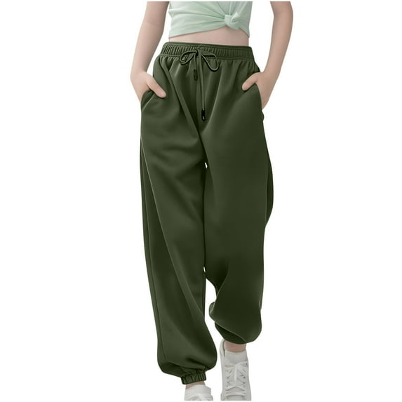 Dezsed Boys Girls Cotton Active Fleece Jogger Sweatpants Children Jogging Bottoms Sports Trousers Casual Athletic Workout Pants for 13-14 Years Army Green