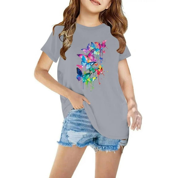 Dezsed Boys Girls Funny Graphic Basic Tee Tops Summer Short Sleeve T-Shirt Crew Neck Casual Shirts Blouses Fashion Clothes 5-6 Years Gray