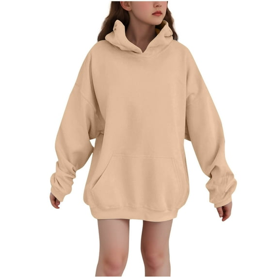 Dezsed Boys Girls Hoodie Solid Pullover Tops Sweaters & Hoodies Casual Long Sleeved Hooded Sweatshirt For Kids 5-6 Years Khaki