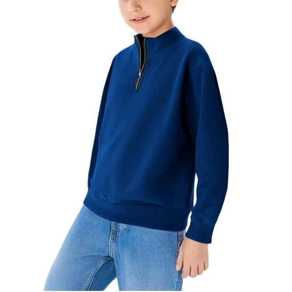 Dezsed Boys Lightweight Fleece Half Zip Sweatshirts Solid Long Sleeve Crew Neck Shirts Fall Fashion Pullover Tops 5-6 Years Blue
