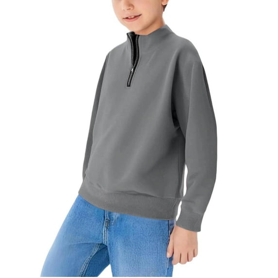 Dezsed Boys Lightweight Fleece Half Zip Sweatshirts Solid Long Sleeve Crew Neck Shirts Fall Fashion Pullover Tops 7 Years Gray