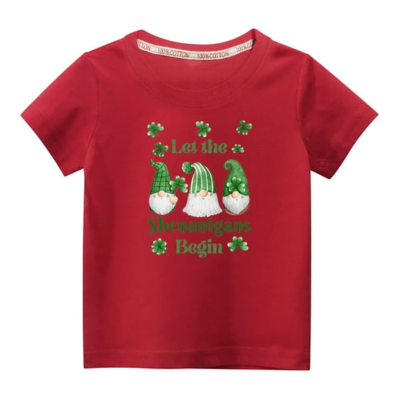 Dezsed Boys St Patricks Day T-Shirt Girls Irish Tshirt Toddler Casual Short Sleeve Shirt Kids Cute Shamrock Tee Tops 9-10 Years Red