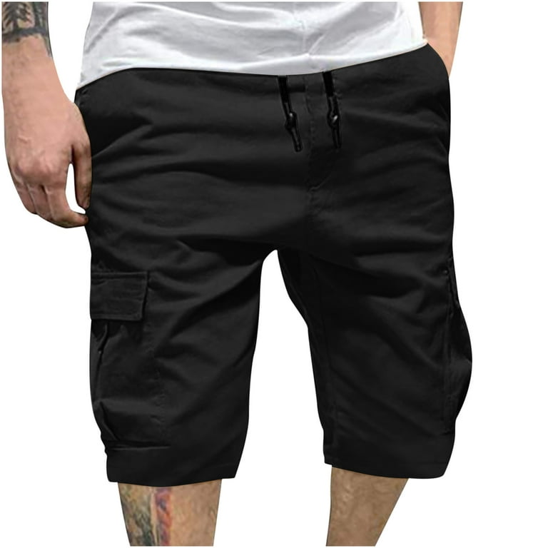 Dezsed Cargo Pants for Men Plus Size Shorts Biker Shorts Solid Multi-Pocket Shorts Quick Dry Fishing Hiking Shorts for Work Wear Outdoor Black S