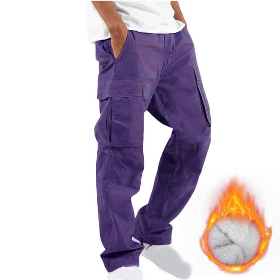 Dezsed Cargo Pants for Men Relaxed Sports Pants Multi Pocket Outdoor Hiking Work Pants Sport Trousers Purple M
