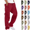 thumbnail image 1 of Dezsed Cargo Pants for Men Solid Casual Multiple Pockets Outdoor Straight Leg Fitness Pants Drawstring Cargo Pants Trousers Wine 2XL, 1 of 5