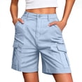 thumbnail image 1 of Dezsed Cargo Shorts for Women Knee Length 6 Pockets Elastic Waist Casual Button Zipper Pocket Cargo Bermuda Shorts Pants Light Blue 4XL, 1 of 8