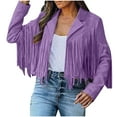 thumbnail image 1 of Dezsed Casual Faux Leather Jacket Women Motorcycle Jacket Fringe Cropped Jacket Utility Tassel Suede Moto Jacket Light Purple XL, 1 of 7