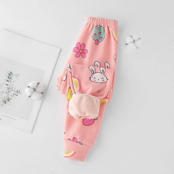 Dezsed Children Printed Fleece Lined Leggings Thick Thermal Tights Warm Pants Winter Boys And Girls Adding Velvet And Thickening Warm Casual Pants for 3-4 Years Pink