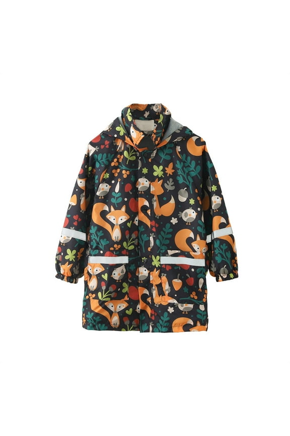 Dezsed Children's Boy Girl Rain Jacket Cute Cartoon Multicolor Long Raincoat Hoodie Kids Coat with Pockets Fall Winter School Outfit 3-11 Years