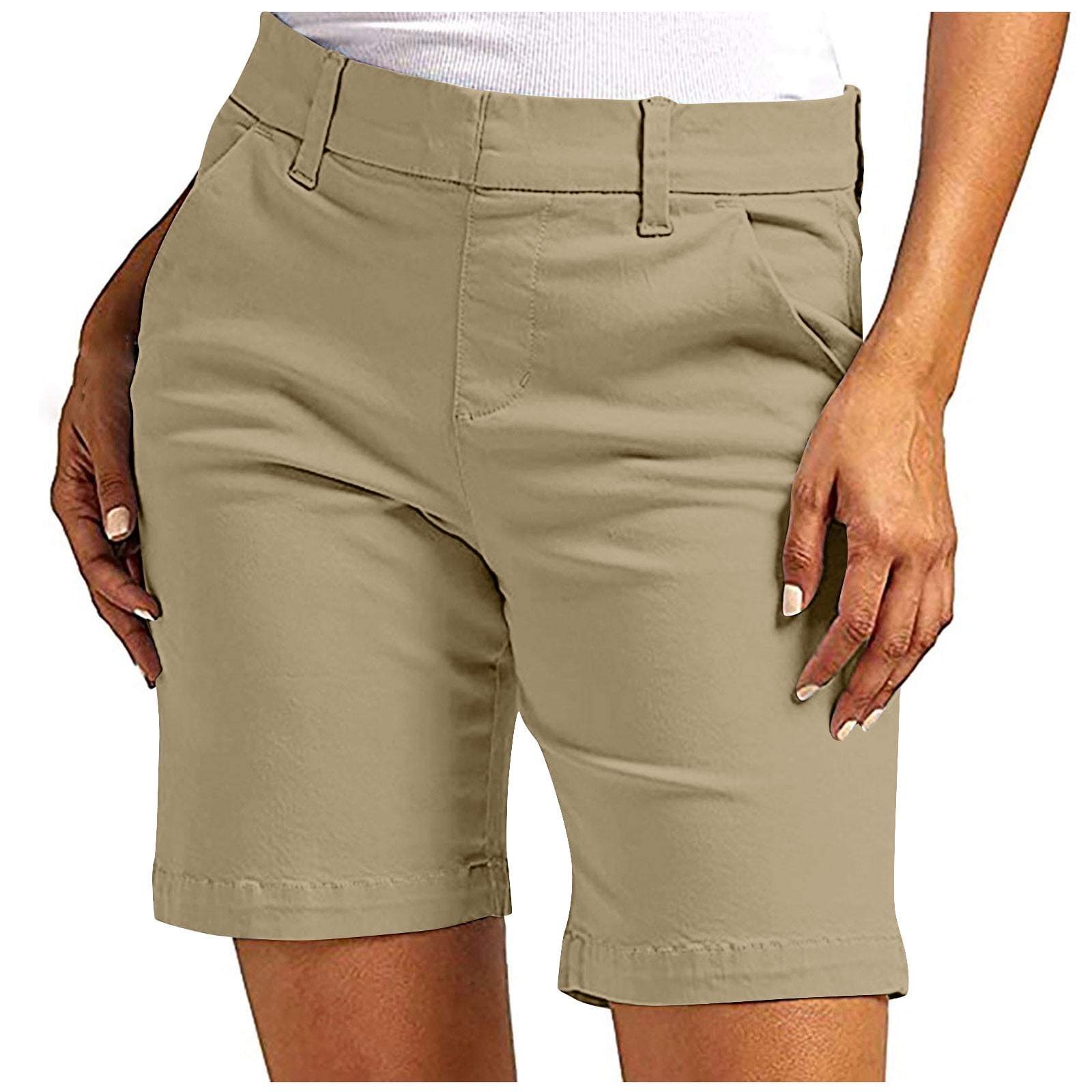 Dezsed Chino Shorts for Women Comfy Slim Pull On Stretch Shorts Knee — free download