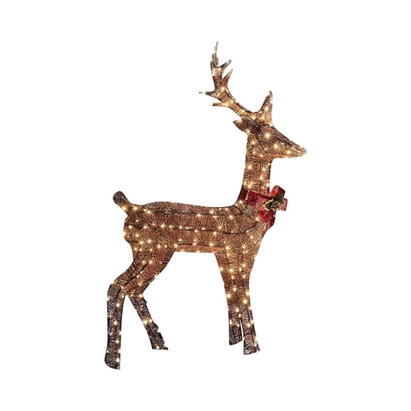 Dezsed Christmas Decorations Lighted Christmas Deer, Glittering Deer With Strip Lights For Outdoor Patio Decoration, Artificial Pre-lit Christmas Decorative Deer LED Lights Brown A