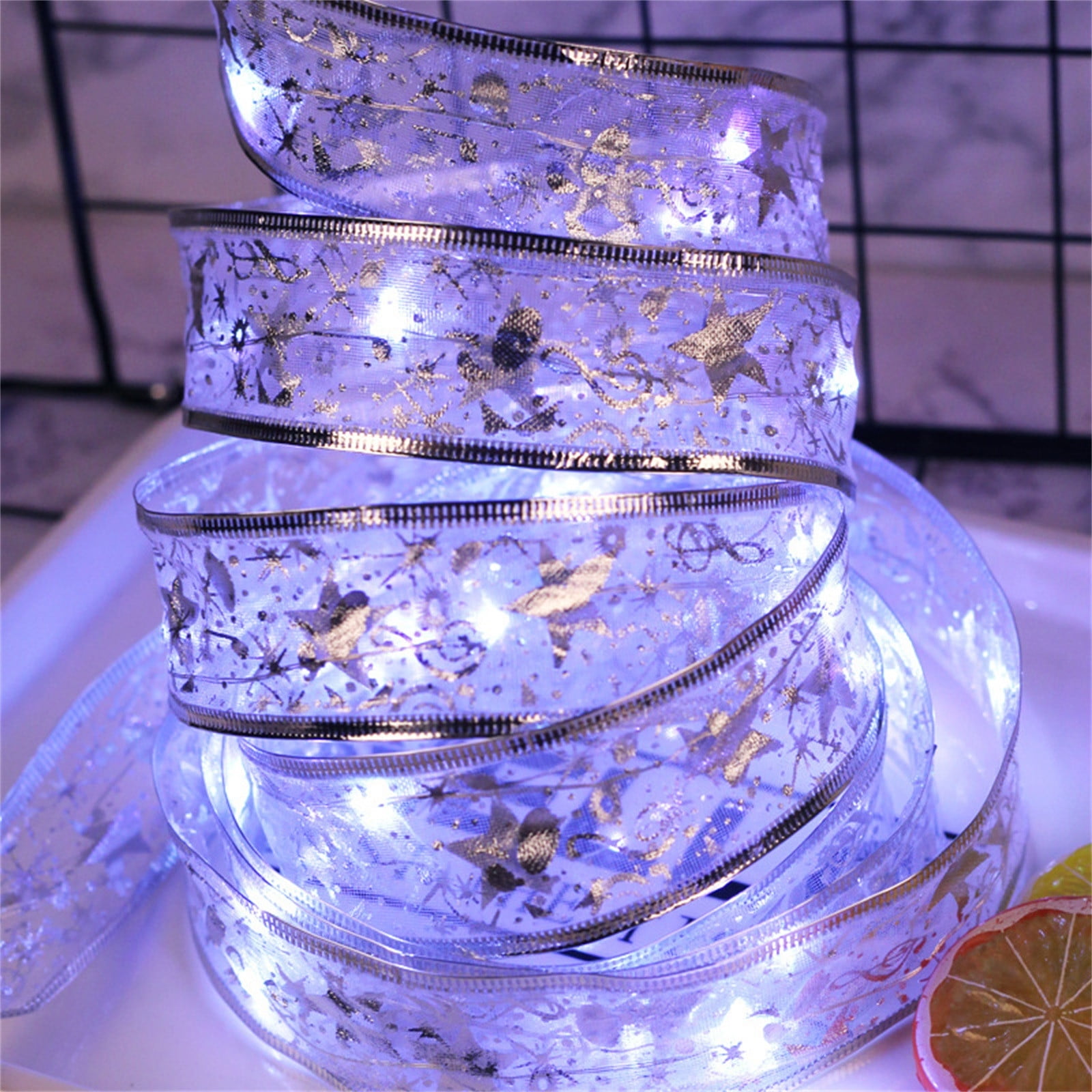 Dezsed Christmas Ribbon Lights Gold LED Lights Double Layer Copper Wire ...