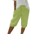thumbnail image 1 of Dezsed Cotton Linen Capris for Women Elastic Waist Straight Leg Shorts Pants Casual Loose Comfy Lounge Shorts with Pockets Mint Green L, 1 of 7