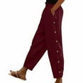 thumbnail image 1 of Dezsed Cotton Linen Pants Women Elastic High Waist Tapered Lounge Pants Casual Summer Loose Ankle Trouser with Pockets Wine 2XL, 1 of 7