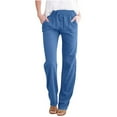 thumbnail image 1 of Dezsed Cotton Linen Pants Women Summer Lightweight Drawstring Lounge Pants Straight Leg Slim Comfy Work Trousers Blue S, 1 of 7