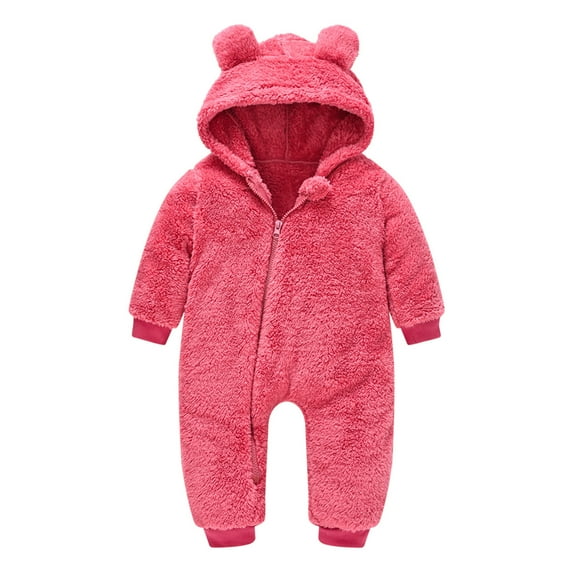 Dezsed Cute Plush Bear Baby Rompers Long Sleeve Toddler Girl Overall Jumpsuit Winter Hooded Zipper Baby Boys Romper Infant Crawling Clothing 0-24Month