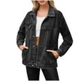 thumbnail image 1 of Dezsed Denim Jacket for Women Women's Fashionable Solid Color Lapel Long Sleeved Denim Jacket Top Black L, 1 of 6
