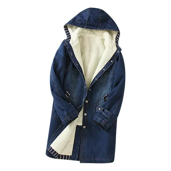 Dezsed Denim Jacket for Women Womens Casual Warm Long Coat Hoodies Jackets Outwear Tops with Pockets Blue S