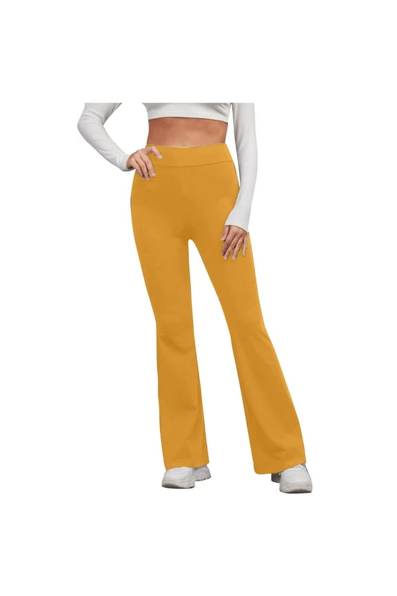 Flare Leggings for Women Tummy Control Yoga Pants High Waist Lounge Bell Bottom Casual Workout Gym Pants Yellow L