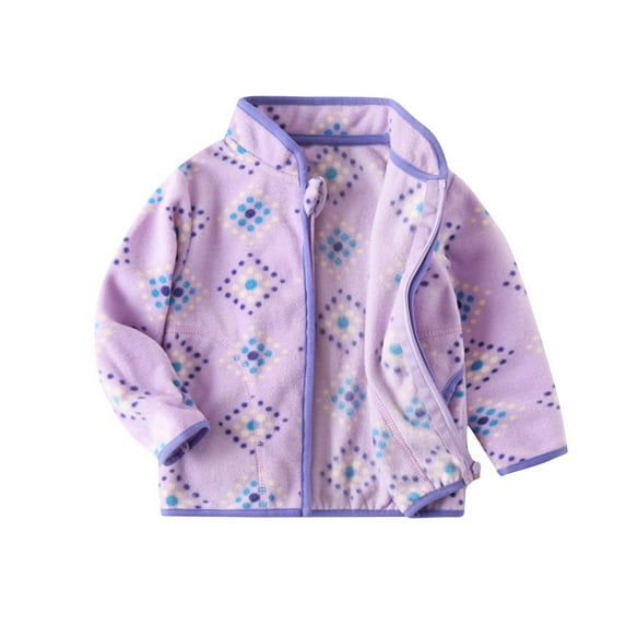 Dezsed Full-Zip Fleece Jacket for Boys Girls Toddler Soft Lightweight Cute Print Winter Warm Outerwear Fall Sweatshirts Clothes Purple 5-6 Years